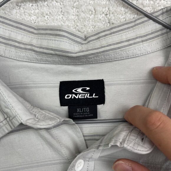 O'Neill Button Up Shirt Off-White / Grey w/Blue Striped Short Sleeve Surf Men XL - Picture 7 of 15